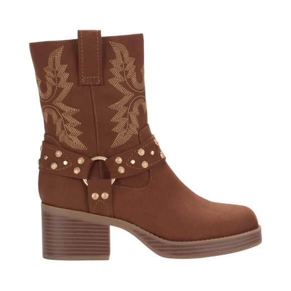 NWT Sun + Stone Womens Norahh Moto Midshaft Bootie Russet Microsuede Brown 8.5M - Picture 2 of 12